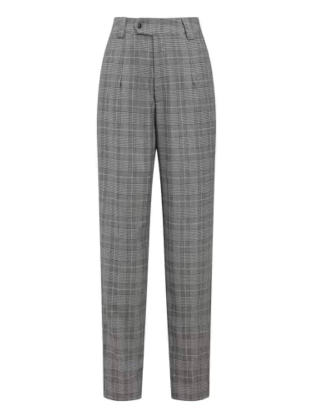 Houndstooth Tartan Plaid Straight Leg Work Trousers High Rise Button